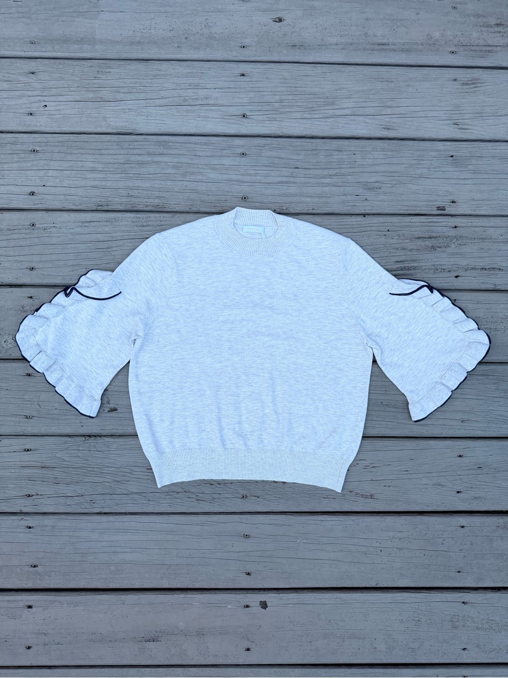 See By Chloe Crewneck Sweater with Ruffle Bell Sleeves in White Powder size L